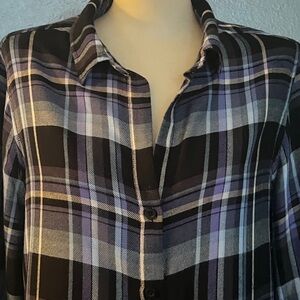 Cloth & Stone Black and Purple Plaid Blouse
